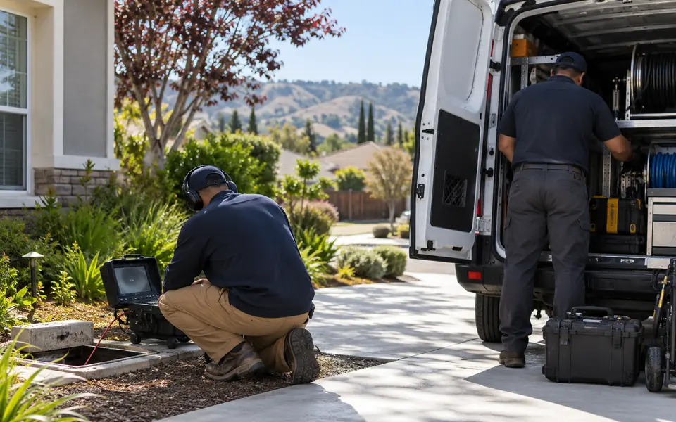 Leak Detection Newark team standing beside their service van in Newark, CA