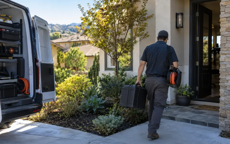Leak detection technician arriving at a Newark home for a booked visit