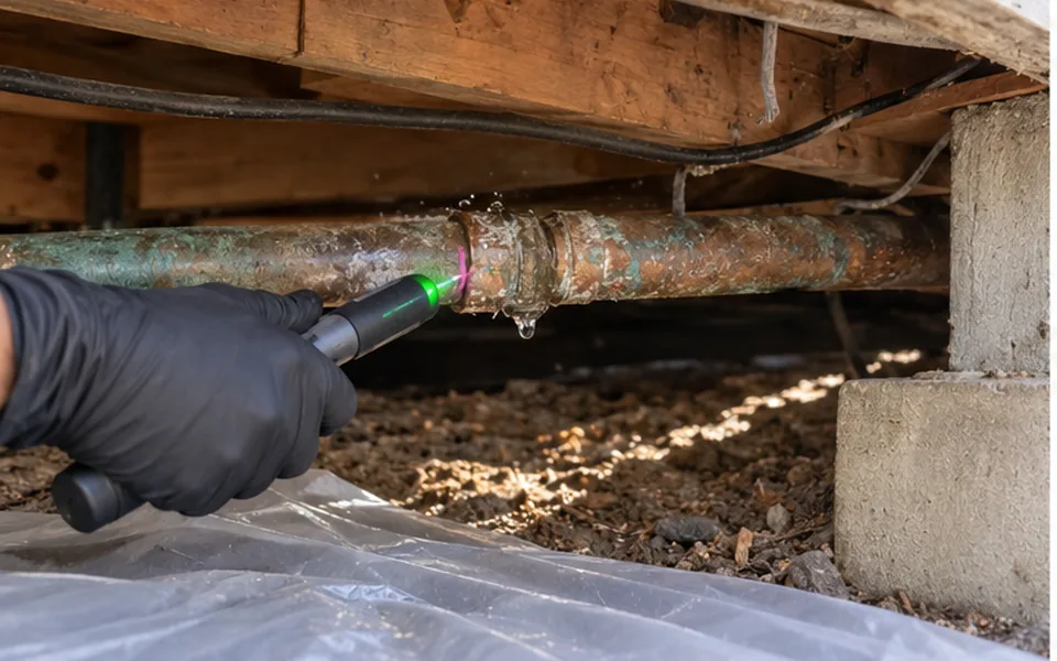 Leak Detection in Hayward, CA — non-invasive acoustic and thermal leak pinpointing mark before opening