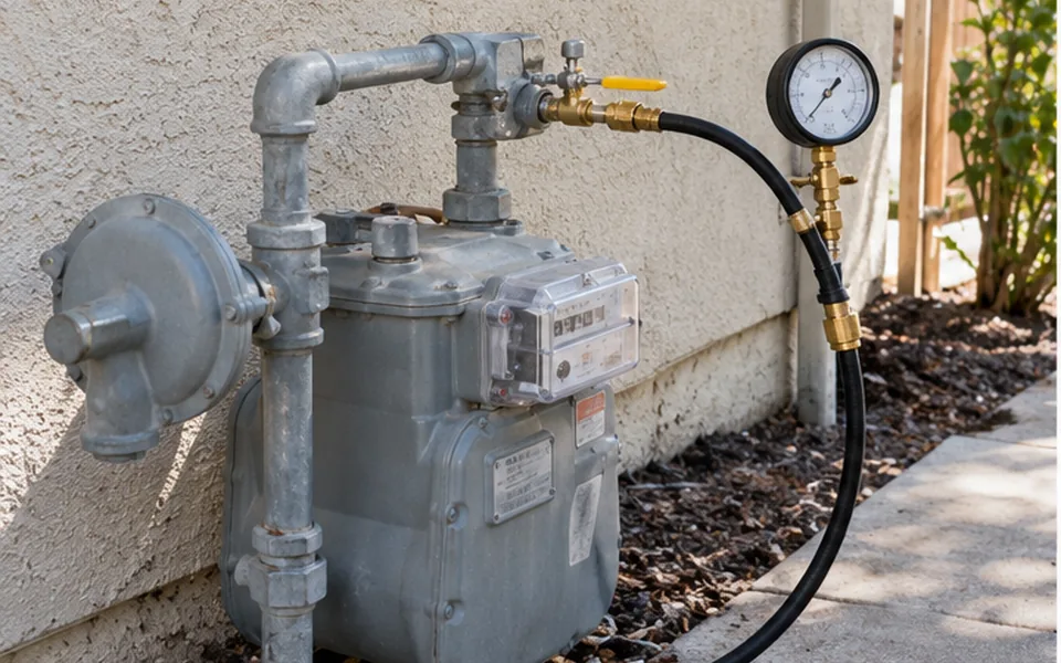 Gas Line Pressure Testing in Newark — non-invasive acoustic and thermal leak pinpointing mark before opening
