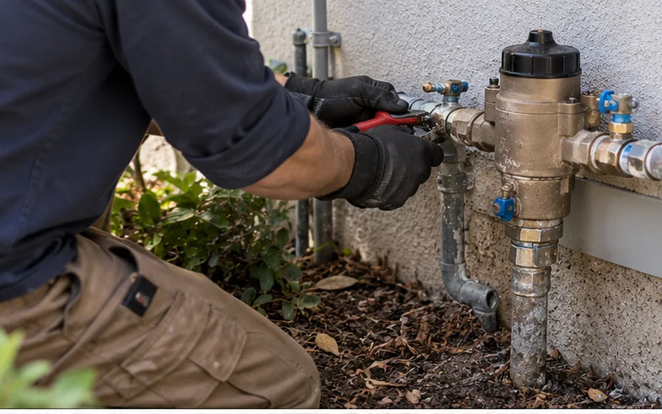 Leak repair Newark CA plumber repairing a copper pipe at a marked spot