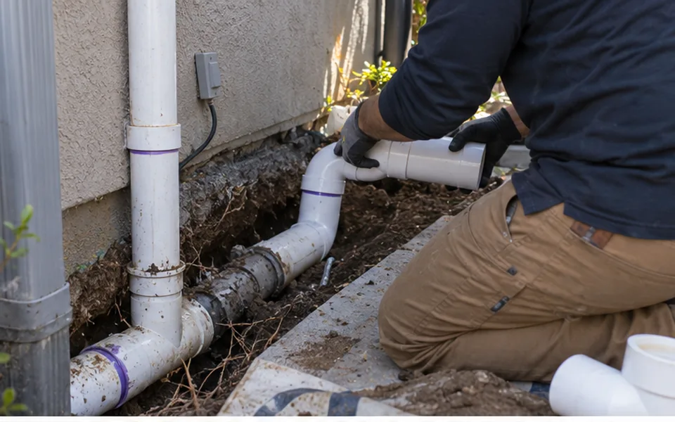Pipe reroute Newark CA plumber running a new PEX line through an attic