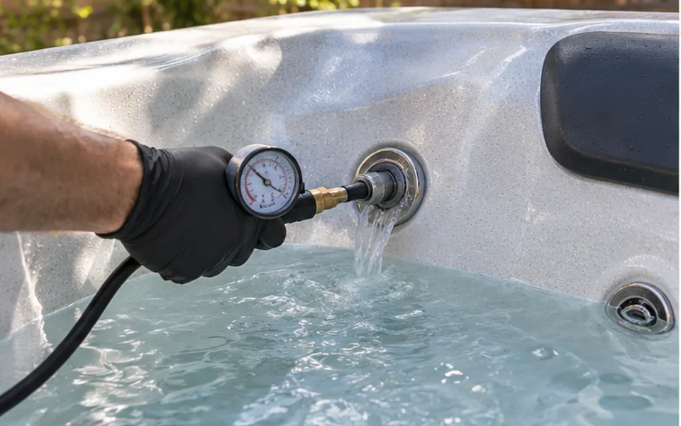 Spa and Hot Tub Leak Detection in Newark — non-invasive acoustic and thermal leak pinpointing mark before opening